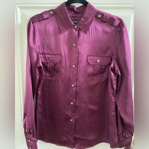 Talbots Utility Button Down Satin Top. Size 10. Purple/Eggplant.
